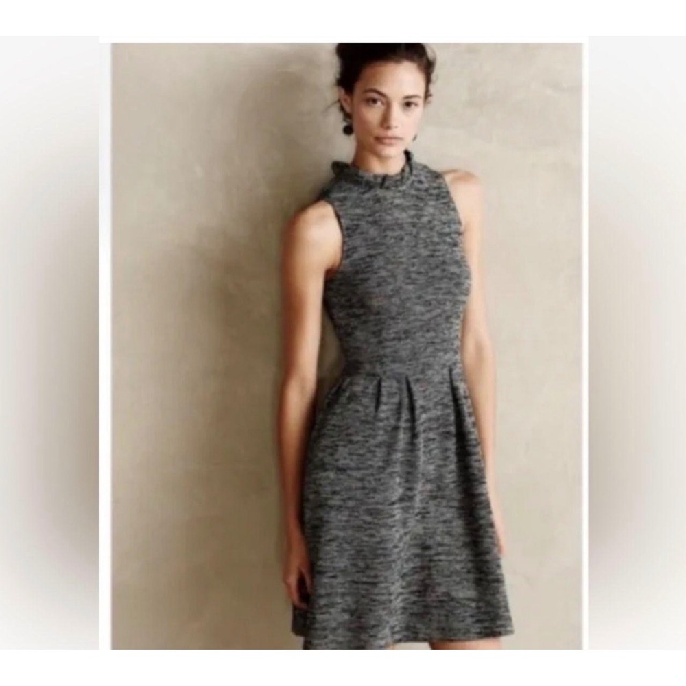 Ganni Anthropologie Programme Grey Space Dye Ruffle Neck Sleeveless Dress Small